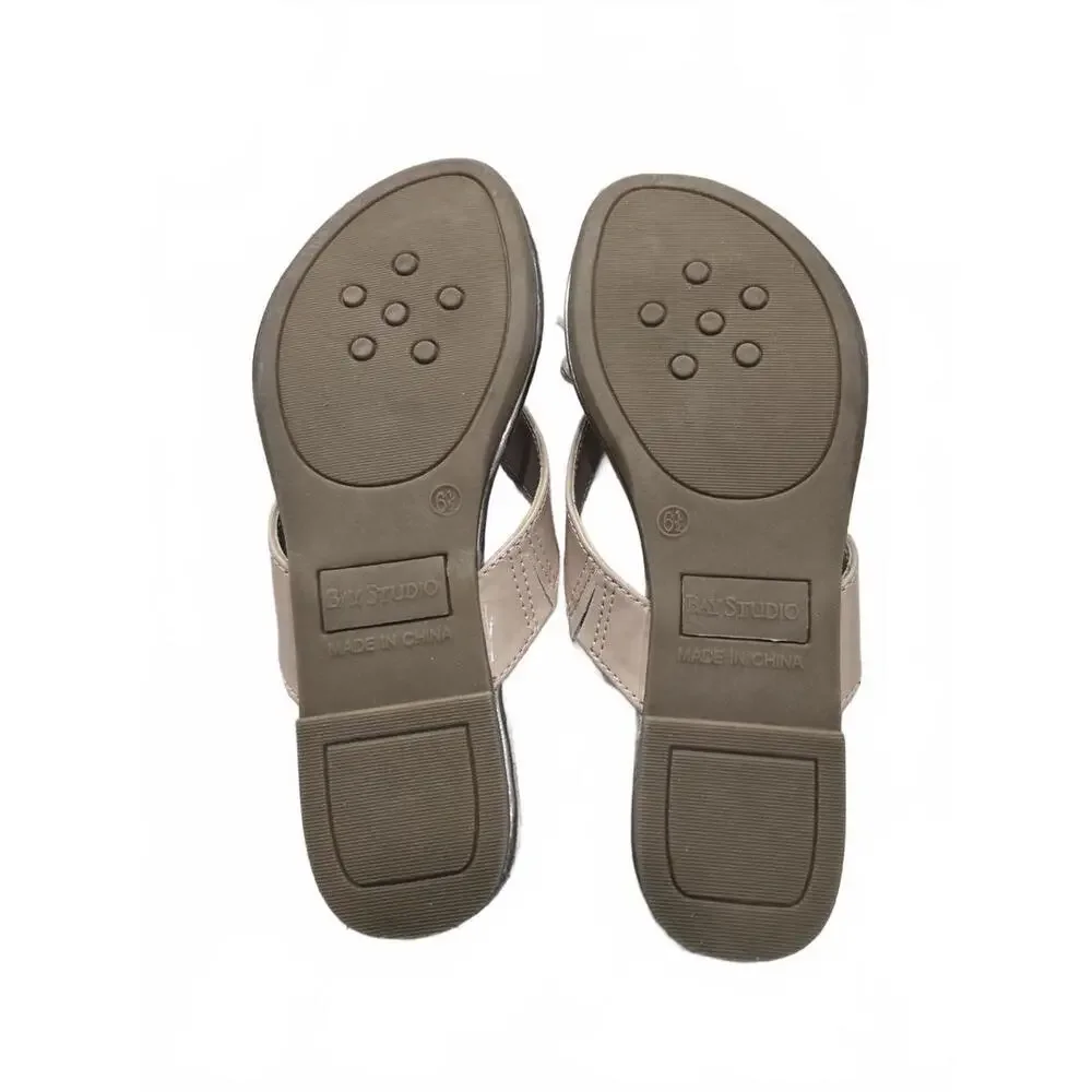 Bay Studio Women's Metallic Silver and Beige Bow Sandals